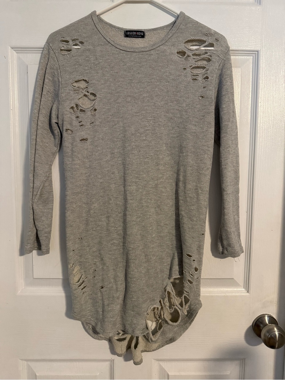 Fashion Nova Grey Distressed Long Sleeve Kids Tee